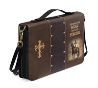 Ceudet Grande custodia per bibbia con tracolla, custodia in pelle per bibbia, borsa da chiesa, borsa per bibbia portatile, regalo per cristiani, Cavallo Croce - Marrone, L