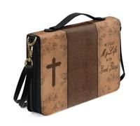 Ceudet Grande custodia per bibbia con tracolla, custodia in pelle per bibbia, borsa da chiesa, borsa per bibbia portatile, regalo per cristiani, Croce fiore Verse - Marrone, M