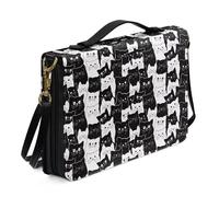 Ceudet Grande custodia per bibbia con tracolla, custodia in pelle per bibbia, borsa da chiesa, borsa per bibbia portatile, regalo per cristiani, Cartoon Cat - Bianco e Nero, XL
