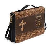 Ceudet Grande custodia per bibbia con tracolla, custodia in pelle per bibbia, borsa da chiesa, borsa per bibbia portatile, regalo per cristiani, Croce Floreale - Marrone, M