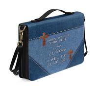Ceudet Grande custodia per bibbia con tracolla, custodia in pelle per bibbia, borsa da chiesa, borsa per bibbia portatile, regalo per cristiani, Croce - Blu, M