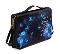 Ceudet Grande custodia per bibbia con tracolla, custodia in pelle per bibbia, borsa da chiesa, borsa per bibbia portatile, regalo per cristiani, Verso floreale farfalla - Blu, XL