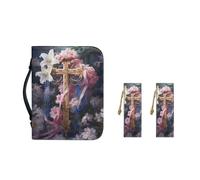 Ceudet Sunset - Custodia per il trasporto della Bibbia da donna, multiuso, per segnalibri, segnalibro in pelle di grandi dimensioni, fatto a mano, 2 pezzi, Croce Fiori, L Size