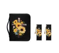 Ceudet Sunset - Custodia per il trasporto della Bibbia da donna, multiuso, per segnalibri, segnalibro in pelle di grandi dimensioni, fatto a mano, 2 pezzi, Croce Girasole, 2XL Size