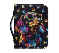 Ceudet The Ais My Song, custodia per bibbia con manico, in pelle ecologica in poliuretano, impermeabile, multifunzionale, resistente, per bibbia, 2XL, Zampa di cane bassotto sfumato, L