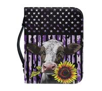 Ceudet The Ais My Song, custodia per bibbia con manico, in pelle ecologica in poliuretano, impermeabile, multifunzionale, resistente, per bibbia, 2XL, Mucca Girasole Camo Viola, L