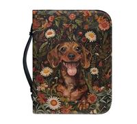 Ceudet The Ais My Song, custodia per bibbia con manico, in pelle ecologica in poliuretano, impermeabile, multifunzionale, resistente, per bibbia, 2XL, Bassotto Cane Retro Margherita Fiore, x-large