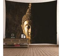 CEVAN Arazzo Rigido Arredare Camera da Letto Buddismo A Tema Testa di Buddha Macrame Arazzo da Parete Telo Arredo Cotone Nero Decorazione Murale Appesa in Tessuto 300x250cm