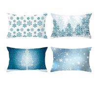 CEVAN Poliestere Fodere Cuscini Esterno Federe Cuscino Shabby Chic Albero di Natale del Fiocco Neve Imbottiti per Divano con Federa Kit Blu Bianco 30x50cm,4Pcs
