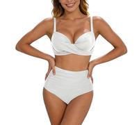CEWIFO Abbigliamento Donna Elegante Cerimonia Vestito Natale Cosplay Hot da Bagno Due Pezzi Tankini con Top Reggiseno e Slip a Vita Alta per Nuoto Spiaggia (White, S)