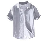 CEWIFO Camicia da Uomo a Maniche Lunghe Lino Regular Fit Camicie Slim Stile Urbano Maglietta Vintage Cotone Collo Maglie Bianche Personalizzare Sottile T-Shirt 100%