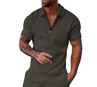 CEWIFO Camicia da Uomo per L'Estate con Zip Frontale E Design Casual a Maniche Corte Camicie Confortevole Lino Senza Collo T-Shirt Addominali Scolpiti