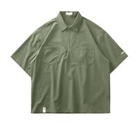 CEWIFO Camicia da Uomo Versatile con Maniche Lunghe in Tinta Unita per Un alla Moda Camicie Casual Elasticizzata di Lino Verde T-Shirt Ragazzo