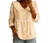 CEWIFO Camicie da Donna in Cotone di Lino Camicia Casual Ampia per Donne - Camicetta Manica Lunga con Colletto Stile Essenziale Bottoni Frontali Perfetta Daily e Break Autunnali (Khaki, L)