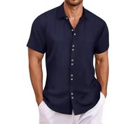 CEWIFO Camicie Maniche Corte Uomo Camicia Slim Fit Manica Corta T-Shirt Personalizzata 50 Anni Maglietta Intima Scollo a V 3XL Lino Lunga Felpa Zip