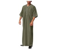 CEWIFO Camicie Uomo Cotone Manica Lunga da Lavoro Semplice Traspirante Camicia Manica Lunga Ricamata Cotone Elegante Tunica Mediorientale Abbigliamento Preghiera (Green, XL)