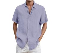CEWIFO Camicie Uomo Eleganti con Gemelli Casual Basic Camicia a Maniche Corte Traspirante, Ideale per L'Estate e Le attività all'aperto. (Blue2, XXXL)