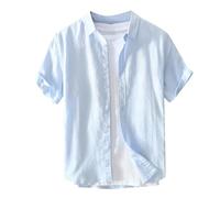 CEWIFO Camicie Uomo Manica Lunga 4XL Sciolto Basic Camicia Traspirante da Uomo Camicia Ampia a Maniche Corte in Estate Indossa Una Camicia di Lino in Cotone Bianco con Risvolto Sottile (Blue, XL)