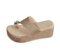 CEWIFO Ciabatte Doccia Donna Ciabatte Donna Gomma Pantofole Donna Infradito Pelle Piattaforma Comoda Casual Estive Denim (Gold, 37)