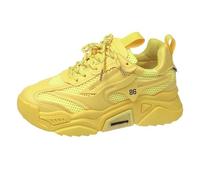 CEWIFO Ciabatte Donna Estive Women's Sneakers - Flying Weaving da Autunno e Inverno Rotonda Stringate Scarpe Casual Corsa con Fondo Spesso (Yellow, 37)