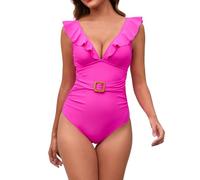 CEWIFO Costume Donna Super Push Up Imbottito Du Costume da Bagno con Cintura Peplo e Schiena legata in Tinta Unita (XXL)