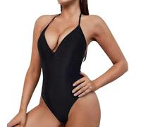 CEWIFO Costume Nuoto Bianco Donna Intero Completino Intimo Natale da Bagno con Scollo a V Profondo e Schiena Scoperta per Spiaggia Piscina (Black, M)