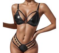 CEWIFO Donna Sexy Hot per Sesso Aperto sotto Cosplay Lungo Set Lingerie Sensuale con Anello a Mano e Catena Intrecciata Un Fashion Seducente (Black, XL)