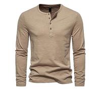 CEWIFO Maglietta Uomo Pullover Elegante con Bottoni a Maniche Lunghe per Stile Casuale E Confortevole Camicie Elasticizzata Estive Lino T-Shirt da