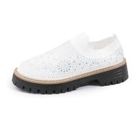 CEWIFO Ortopedica Donna Scarpe da Camminata Ginnastica Eleganti con Plateau e Dettagli Strass Mesh Traspirante per Un Comfort Leggero Moderno (White, 41)