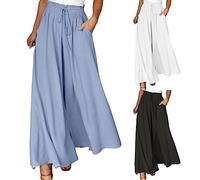 CEWIFO Pantaloni a Gamba Larga da Donna Yoga Vita Alta Hippie Boho Beach Plus Size Palazzo