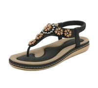 CEWIFO Sandali Donna Estive Sandali Donna Comodi per Tempo Libero Lavoro e Incontri Estivi Infradito con Fascie Elastiche e Tacco Piatto (Black, 38)