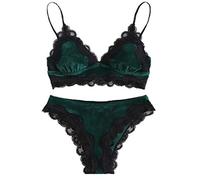CEWIFO Sexy per Sesso Realistica Donna Lingerie Aperto Hard Set Sensuale in Velluto e Pizzo con Reggiseno Pigiama Bodydoll Indumenti Notturni (Green, XL)