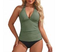CEWIFO Swimsuit Donna Bikini Pigiama Babbo Natale Intimo Sexy da Bagno Tankini Due Pezzi Elegante con Stampa Floreale e Lacci Regolabili per (Army Green, XXL)