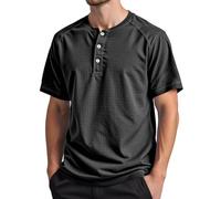 CEWIFO T-Shirt Cotone Uomo Camicie da Che Non Si Stirano Camicia Sportiva A Maniche Corte con Design Raglan E Chiusura Tre Bottoni per Casual attività All'Aperto (Black, M)