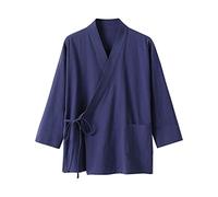 CEWIFO T Shirt Uomo Camicie di Lino da A Maniche Lunghe con Colletto alla Coreana Camicia Sociale Casual Tradizionale per Stile Impeccabile in Lavoro E Tempo Libero (Blue, L)