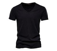 CEWIFO T-Shirt Uomo Cotone Nero 6 Maglietta Casual in con Scollo a V e Maniche Corte per Moderno Confortevile (Black, XL) Camicie Manica Corta