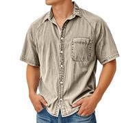 CEWIFO T Shirt Uomo Slim Fit Magliette Cotone Manica Corta Camicie Eleganti con Gemelli Camicia Casual Maniche Corte Colletto Tasca Leggera Traspirante Perfetta Giornate Calde (Khaki, XXXL)