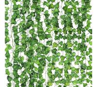CEWOR Ghirlande artificiali di edera verde, da appendere, per matrimoni, feste, giardino, decorazione da parete, 14 pezzi