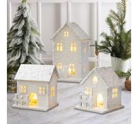 CEWROM 3 pezzi borgo di Natale illuminato bianco, decorazione natalizia, casa luminosa a LED, mini casa luminosa, per decorazione soggiorno, Natale, casa di candela, decorazione per finestre, regali