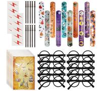 CEWROM Magic Wizard - Bomboniere per feste, 50 pezzi, con bacchetta magica, occhiali, tatuaggi temporanei, borse, braccialetti slap per festival