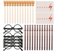 CEWROM Matite a Bacchetta Magica, 48 Set Occhiali da Mago Senza Lenti, Tatuaggi Temporanei con Cicatrice a Forma di Fulmine per feste di compleanno magica, Premi Scolastici, Riempitivi per Borse Goody