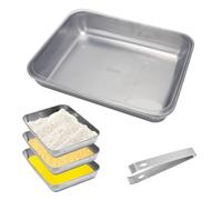 CEWROM Set di 3 vaschette per paniere/ciotole per impanare con clip e coperchio/impilabili in metallo rettangolare (25 x 19 x 5 cm) (2)