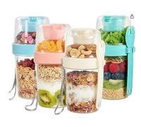 CEWROM Set di 4 bicchieri per cereali da asporto, 480 ml, bicchieri per yogurt da asporto, con design a doppio strato, bicchieri con coperchio, per yogurt, insalata, separazione a secco e bagnato