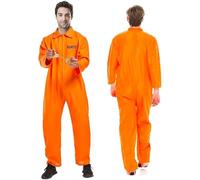 CEWROM Set di costume da prigioniero, unisex, arancione, con manette, da uomo e da donna, per carnevale, cosplay, per detenuti, prigionieri, predatori (M-L)