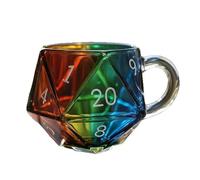 CEWROM Tazza da caffè a forma di cubo poliedrico, 400 ml, in vetro arcobaleno, D20, tazze da caffè in vetro scanalato, bicchieri divertenti per uomini e donne, amanti della fantasia, regalo per gli