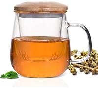 CEWROM Tazza da tè in vetro da 420 ml con colino da tè e coperchio, a doppia parete, in vetro borosilicato per tè sfuso, tè a foglia, tazza da tè, tazze da tè, tazza grande