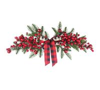 CEWUDA Artificial Red Mesh Door Lintel Fiori per Arco Christmas Ghirlanda Fiori Artificiali 70cm Bacche Rosse Ghirlanda Natalizia per Decorazioni Architrave Porta d'Ingresso Xmas