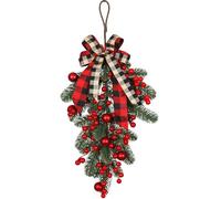 CEWUDA Artificial Red Trellis Hanging Tree Albero di Natale Inverso Ghirlanda Natalizia Innevato 60cm Bacche Rosse Porta Swag Natale con Albero Capovolto per Porte d'Ingresso da Parete Finestra Casa