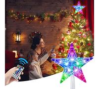 Cewuidy Puntale per albero di Natale, 24,1 cm, 10 LED, 21 modalità di illuminazione, multicolore, con telecomando versatile, alimentato a batteria 3AA, ottimo accessorio per decorare l'albero di