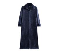 Cexiakong Accappatoio da uomo con chiusura lampo, morbido e comodo, in flanella, delicato sulla pelle, per il tempo libero, in spugna, kimono lungo e soffice, O blu navy, L